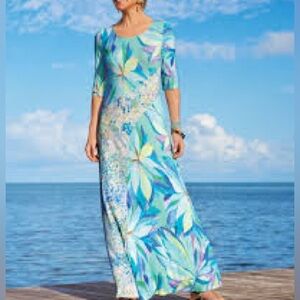 SOFT SURROUNDINGS STELLA PAINTERLY BLUE MAXI DRESS